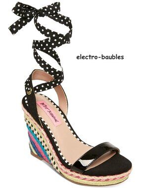Betsy Johnson Colvin Black Patent & Jute Platform Sandals NIB - SZ 8.5B